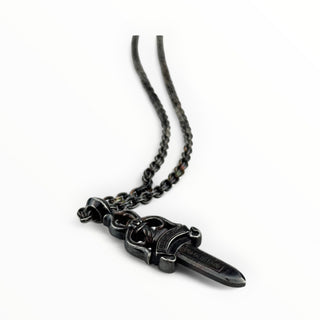 Black Rhodium Paper Chain 24IN + Large Dagger Pendant - Chrome Hearts - NECKLACE | REMAINDED