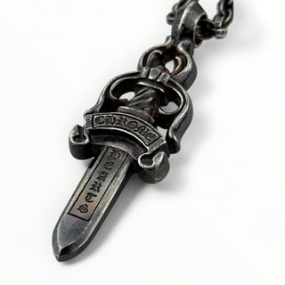 Black Rhodium Paper Chain 24IN + Large Dagger Pendant - Chrome Hearts - NECKLACE | REMAINDED